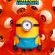  Al centro  spicca un Minion giallo con un solo grande occhio azzurro. Indossa la classica salopette di jeans blu 
