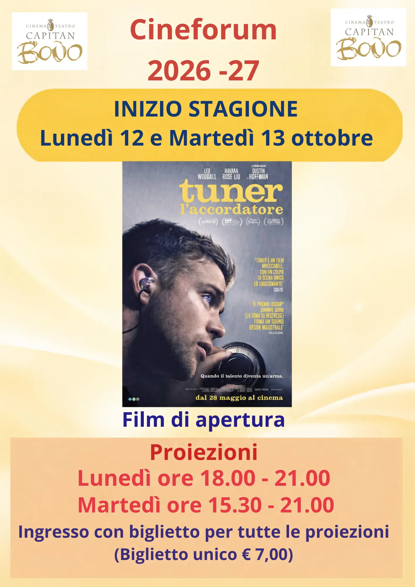 Stagione Cineforum 2026 - 27 : inizio lunedì 12 e martedì 13 ottobre